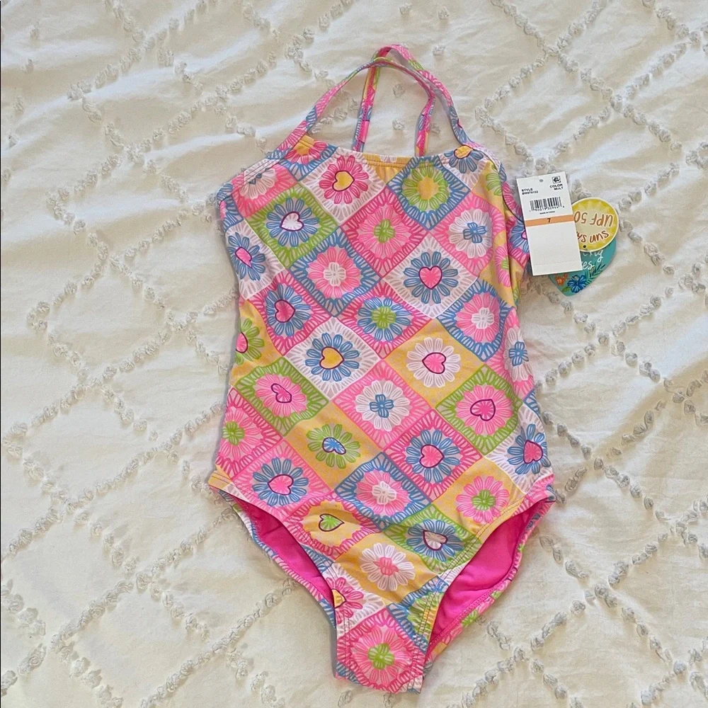 Vibrant Floral Kids One Piece Swimsuit